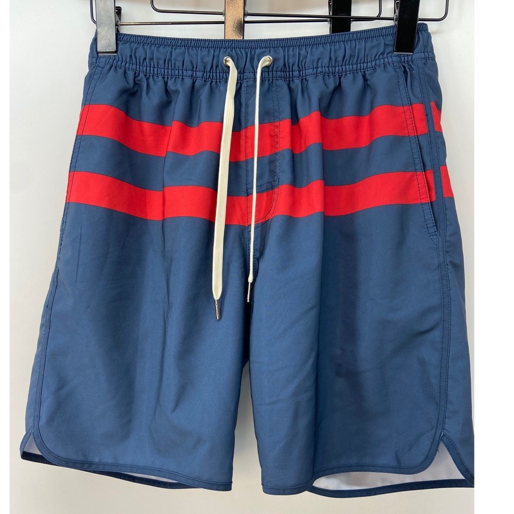 Fair Harbor Swim Shorts Mens Medium Blue Red The Anchor Nautical Lined‎
